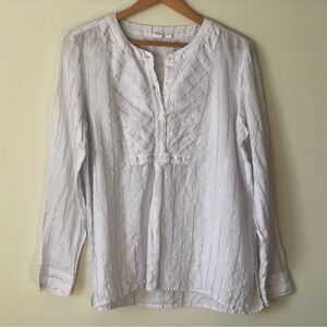 GAP linen white with silver stripes blouse - size LARGE - lightweight linen top